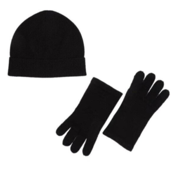 NWT PHENIX Black Cashmere Knit Winter Warm Comfy Cozy Gorpcore Hat & Gloves Set - Picture 1 of 6